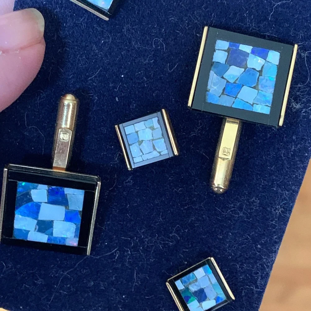 Bloomingdales Vintage Onyx & Opal Cufflinks